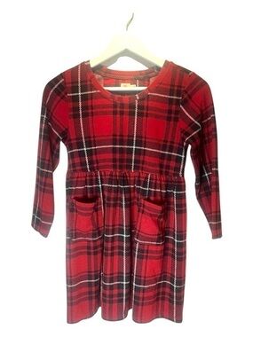 Faherty Girl’s Plaid Dress with Pockets Size 10 Red Black